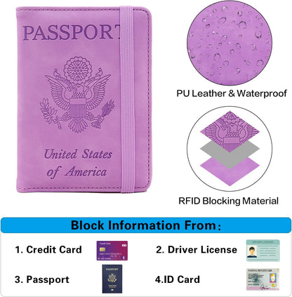 Melsbrinna Premium Leather Passport Holder Covers Case, Waterproof Rfid Blocking Travel Wallet Passport Holder with Pen Holder, Cute Passport Book for Women/Men