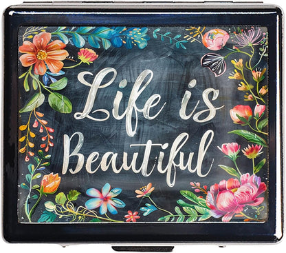 Cute and Portable Metal Pill Organizer – 8 Compartments, Elegant Chrome Finish, Ideal for Travel and Daily Use (Life is Beautiful Floral)