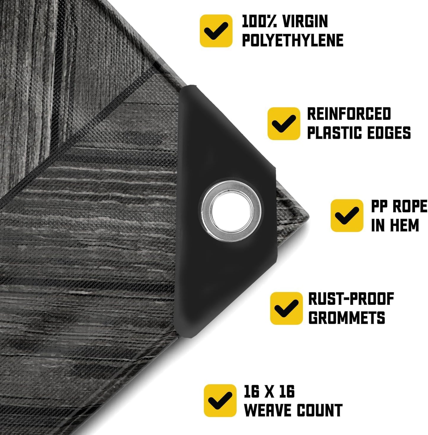 Core Tarps Extreme Heavy Duty 20 Mil Tarp Cover, Waterproof, UV Resistant, Rip and Tear Proof, Poly Tarpaulin with Reinforced Edges for Roof, Camping, Patio, Pool, Boat (Grey Wood/Black 30′ X 40′)