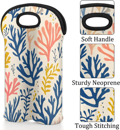 Neoprene Wine Tote, Bottle Carrier Gag Insulating Neoprene Thicker, Insulated Wine Bag for Travel Holds Two Bottles, Bottle Carrier Bags Protect the Bottles, Colorful Coral