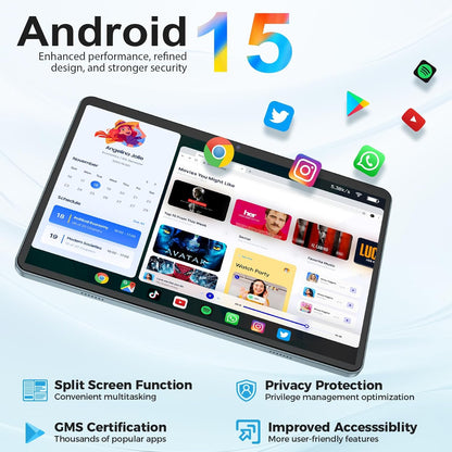 Android Tablet with Keyboard, Android 15 Tablet 10 inch with 24GB+128GB, 1TB Expand, 8-Core, 8000mAh, 5G WiFi, Widevine L1, GMS, with Case, Keyboard, Mouse, Stylus(Black)