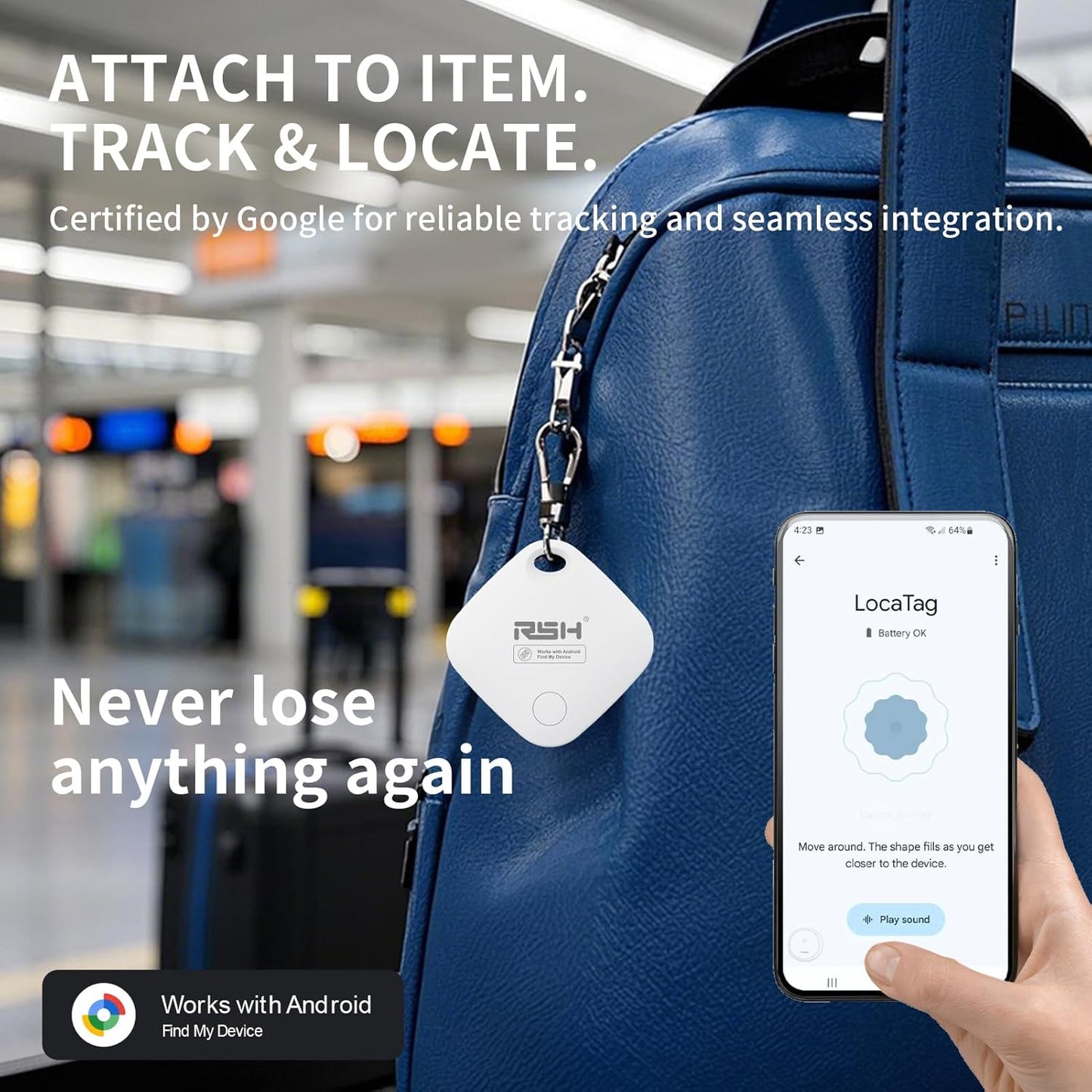 Air Tracker Tag 4 Pack for Android Luggage Tracker Tags Works with Google Find Hub, Bluetooth Tracker Smart Key Finder and Item Locator for Luggage, Backpack, Suitcases, Replaceable Battery
