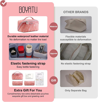 Travel Makeup Bag Cosmetic Bags for Women: 3 Sets Large Capacity Make up Bag - Portable Toiletry Bags with Handle for Women(05-Rosy Red)