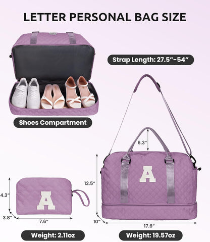 Gifts for Her-Overnight Bags for Women, Personalized Weekender Bag, Monogram Travel Bag, Letter Bag with Makeup Bag，Daughter Friend Gifts, Initial Gift for Mom Sister (Letter P)