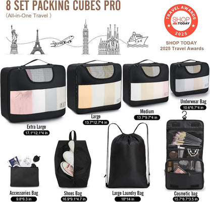 Veken 10 Set/8 Set Packing Cubes for Travel Essentials, Suitcase Organizer Bags in 4 Sizes, Carry-On Luggage Accessories with Large Laundry & Toiletry Bag, Must-Have for Airplane, Road Trip & Camping