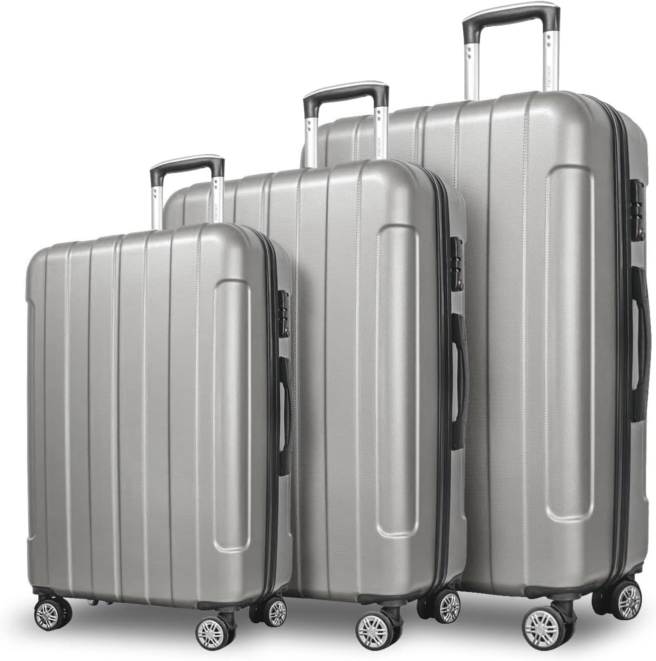 FOCHIER F Luggage Sets, Expandable 3 piece Hard Shell Luggage Set with TSA Lock, PC+ABS Hardside Travel Suitcase with Wheels for Women Men 20 24 28 Inch (Grey)