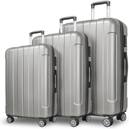 FOCHIER F Luggage Sets, Expandable 3 piece Hard Shell Luggage Set with TSA Lock, PC+ABS Hardside Travel Suitcase with Wheels for Women Men 20 24 28 Inch (Grey)