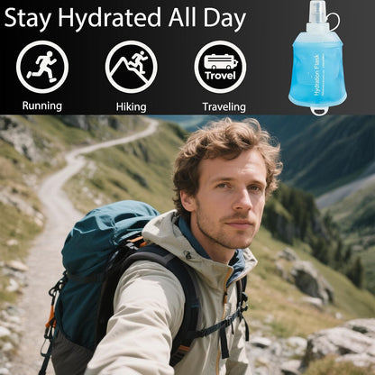 CLINTT 150ml Soft Flask, Foldable Running Water Bottle, TPU Folding Soft Water Flask, BPA-Free Collapsible Flask for Hydration Pack Running Vest, Cycling, Climbing, Hiking - 2Pcs, Blue