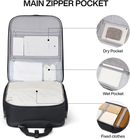 Hanke Softside Underseat Carry On Luggage with Wheels,Travel Luggage Rolling Bag Small Suitcase，Black, Underseater 16-Inch