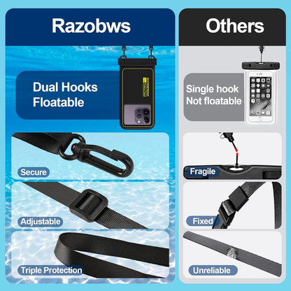 Waterproof Phone Pouch Floating, IP68 Waterproof Phone Case for iPhone 16 Pro 15 14 13 12 11 Pro Max Samsung Google, Dry Bag with Adjustable Lanyard, Up to 6.7'' Black