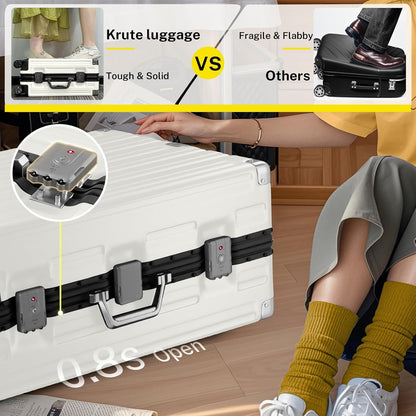 Krute Luggage 28 Inch Aluminum Frame Luggages TSA Lock No Zipper Checked Suitcase with Spinner Wheels Hard Shell Lightweight PC+ABS Large Suit Case