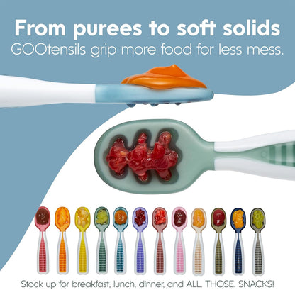 NumNum Baby Spoons Set, Baby Essentials Pre-Spoon GOOtensils for 6+ Months, First Stage Self-Feeding Spoons for Baby Led Weaning (BLW), Silicone Toddler Utensils, BPA-Free, 3 Pack Tropical Paradise