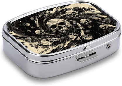Metal 2 Compartment Pill Organizer Travel Friendly Portable Compact Pill Box Cute Pill Case,for Pocket Wallets Daily Portable Medicine Vitamin Tablet Storage (The Skeleton in The Vortex)