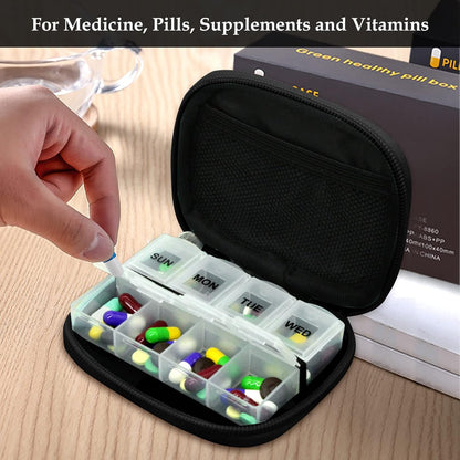 Serfeymi Weekly Travel Pill Organizer Pill Case for Purse with Removable 7 Day Pill Box, Fashionable Travel Medicine Organizer Pill Container for Medicine, Vitamin, Supplement - Brown 02