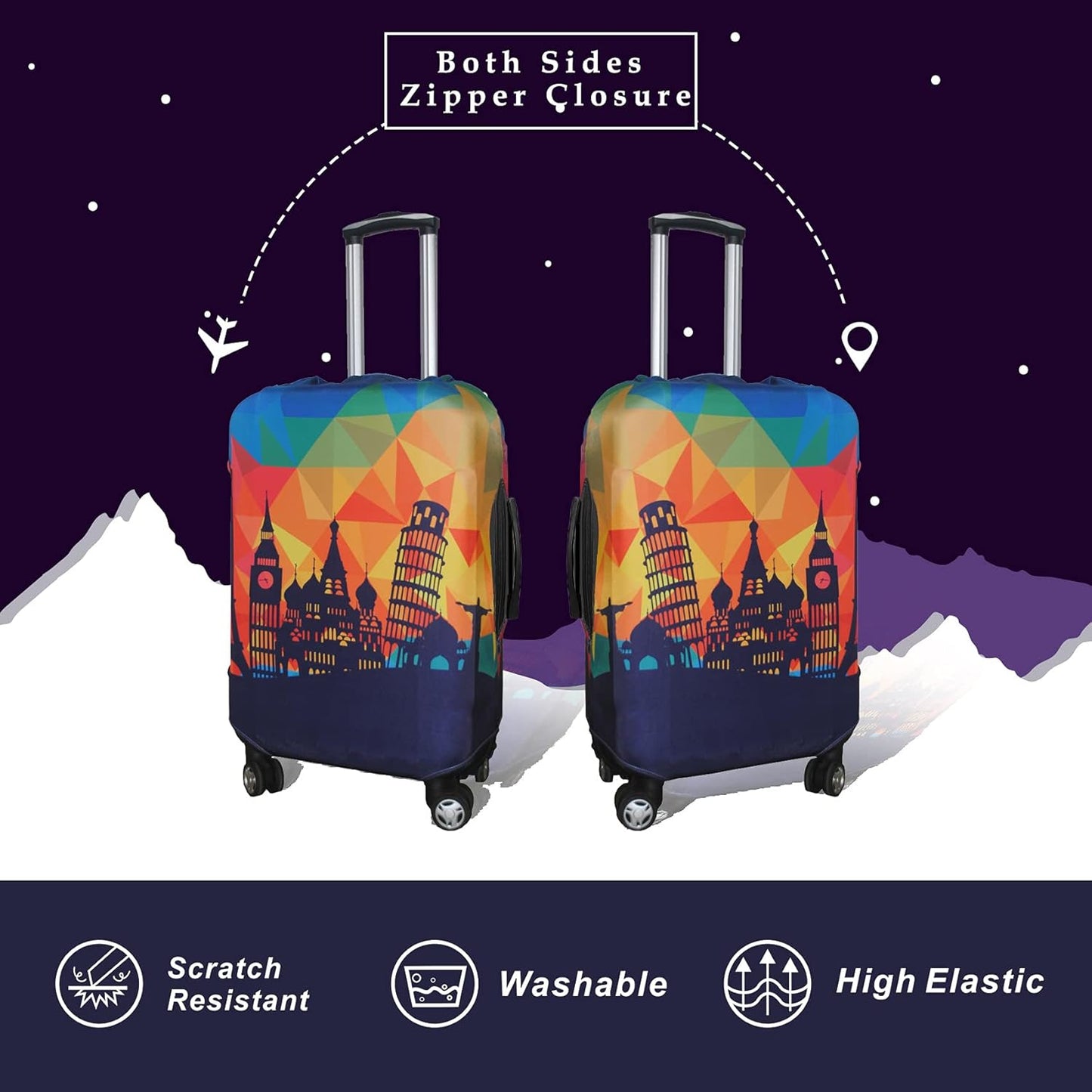 Explore Land Travel Luggage Cover Suitcase Protector Fits 27-30 Inch Case (Modern City, L)