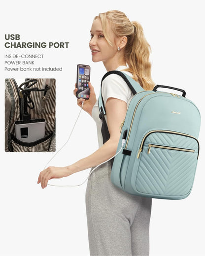 LOVEVOOK Laptop Backpack for Women, Travel Computer Work Bags with 17-inch Laptop Compartment, College School Student Bag Teen Backpacks For Girls, Outdoor Carry On Backpack Purse, Mint Green