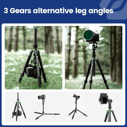 Fotopro 59" Carbon Fiber Travel Tripod, Compact Camera Tripod with Metal Ball Head, Detachable Monopod with Quick Release Plate and Bag, Load up to 8KG/17.63lbs