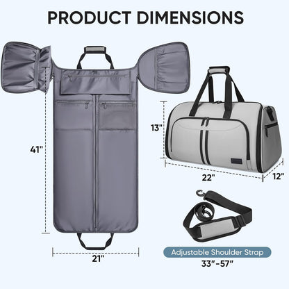BALEINE Convertible Garment Bag with Shoe Compartment, 2 in 1 Carry on Garment Duffle Bags for Travel, Suit Bag for Men Women (Gray)