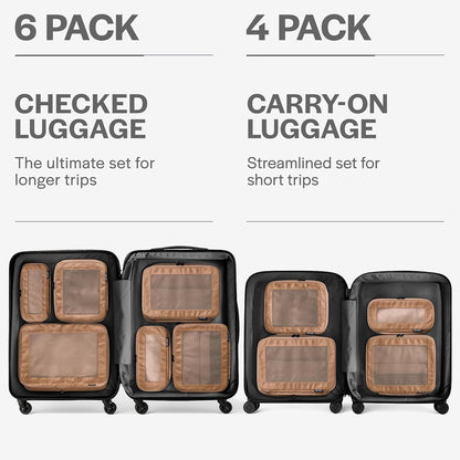 Aerotrunk Compression Packing Cubes for Travel - Luggage Organizer Bags - Double Zipper Packing Cubes for Suitcases (4-Pack, Mocha)