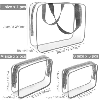 APREUTY Clear Makeup Bags, TSA Approved 6Pcs Cosmetic Makeup Bags Set Clear PVC with Zipper Handle Portable Travel Luggage Pouch Airport Airline Bags Bathroom (Gray)