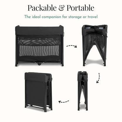 Evolur Zane Portable Playard – Foldable, Removable Mattress, Easy to Use Baby Bassinet for Travel & Home, Black