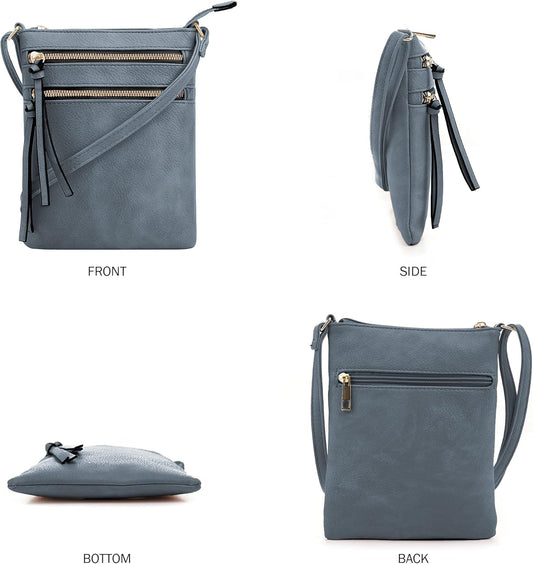 DELUXITY | Crossbody Purse Bag | Functional Multi Pocket Double Zipper Purse | Adjustable Strap | Medium Size Purse |Dark Blue