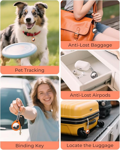 UNBREAKcable AirTag Holder for Apple - 4 Pack Air Tag Case [Professional Carabiner] [Waterproof] [Shockproof] TPU AirTag Keychain for Kids, Pets, Keys, Luggage, Backpacks