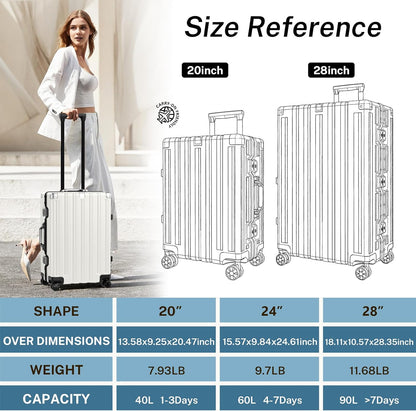 Krute Luggage 28 Inch Aluminum Frame Luggages TSA Lock No Zipper Checked Suitcase with Spinner Wheels Hard Shell Lightweight PC+ABS Large Suit Case