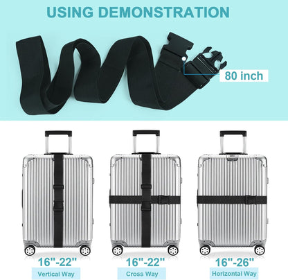 2Pcs Luggage Straps for Suitcase Travel Accessories TSA Approved, 80In Long Belts to Keep Your Suitcase Secure, Adjustable Bag Straps with Quick-Release Buckle for Travel Bag Closure, Blue