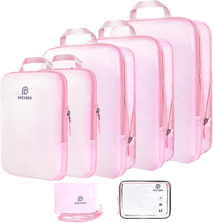 Lightweight Compression Packing Cubes for Suitcases, Compressible Expandable Travel Packing Organizer with Clear Toiletries and Backpack Bag, Travel Essentials for Carry on Luggage 7 Set
