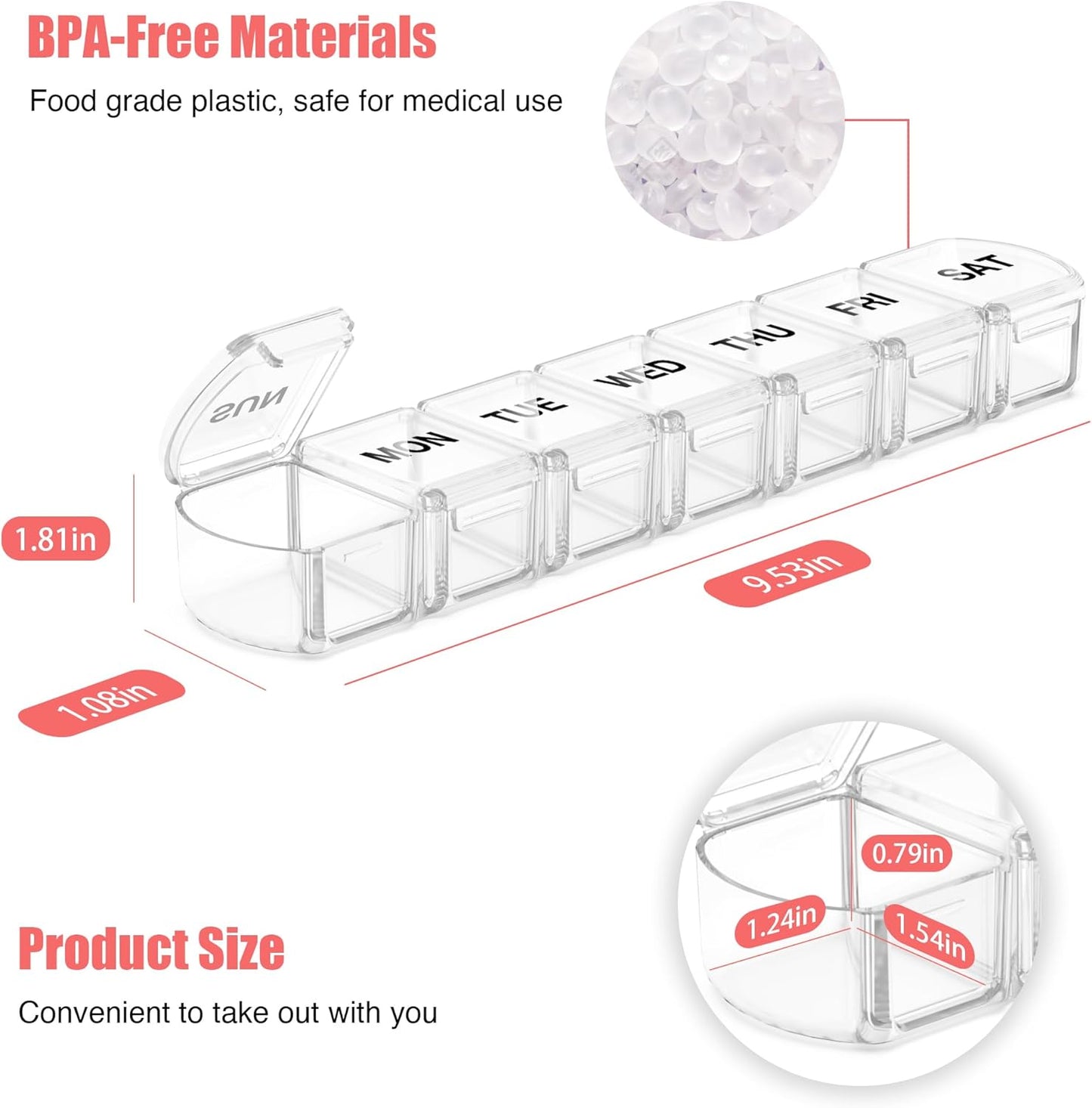 Extra Large Pill Organizer 2 Pack, XL Pill Box 7 Day, Weekly Pill Case with Large Capacity, Jumbo Organizer, BPA Free (Pink+White)