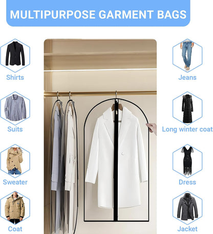Garment Bags for Hanging Clothes 24'' x 54'' (Set of 12) Coat Covers for Closet Foldable Washable Dress Bags for Hanging Clothes for Long Dress Dance Costumes Suits Gowns Coats