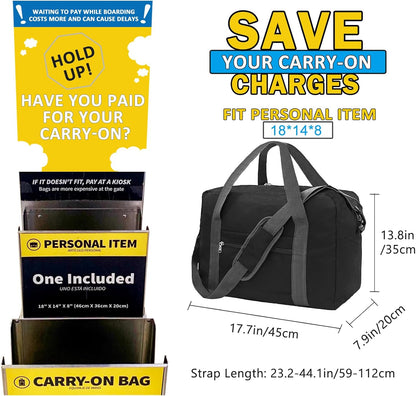 For Spirit Airlines Personal Item Bag 18x14x8 in Underseat Carry-on Luggage foldable Travel Duffle Bag for Airplanes(30L, Black)