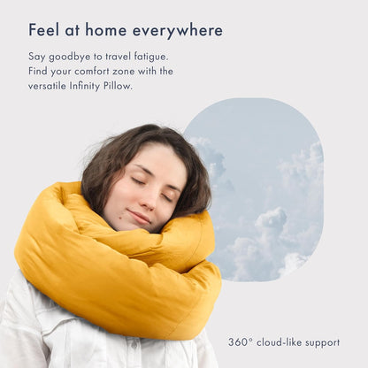 Huzi Infinity Pillow - Travel Neck Pillow - Versatile Soft 360 Support Scarf - Machine Washable - Home Travel Flight Road Trips Airplane Sleeping (Ochre Yellow)