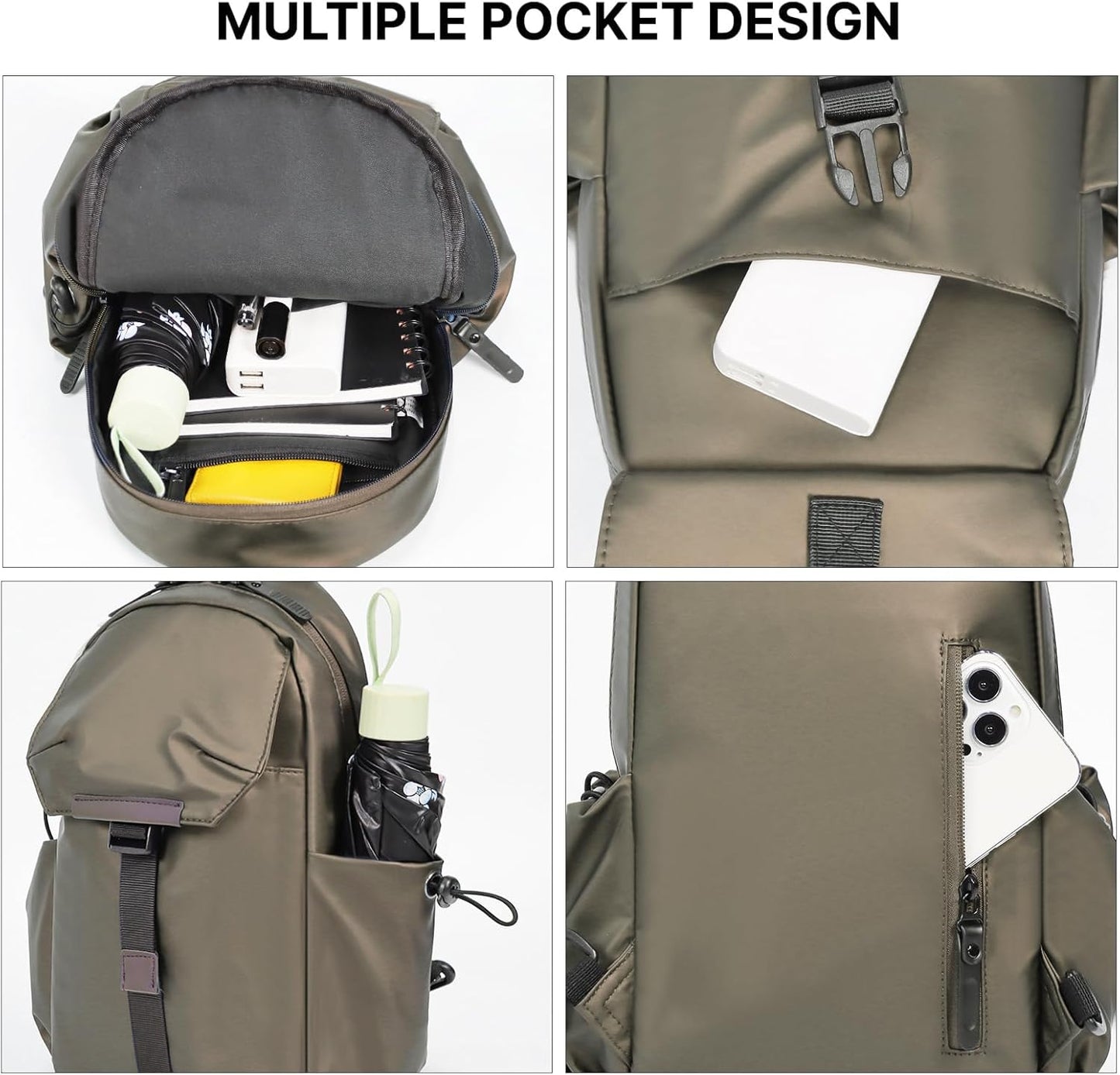 Crossbody Messenger Bag for Women Men Travel Backpack Convertibale Sling Bag Travel Hiking Daypack，Water-Resistant (champagne, small)