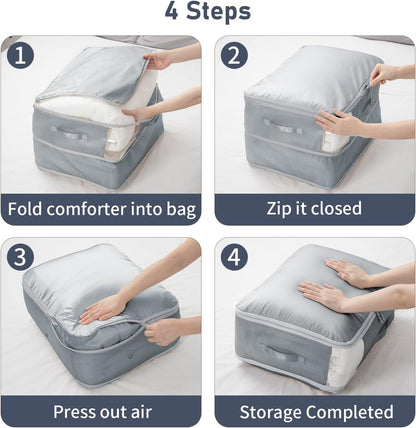DIMJ Comforter Storage Bag 6 Pack - Blanket Storage Organizer Compression Bags, Large Capacity Ultra Space Saving Self Compression Organize for Bedding, Pillow, Duvet, Sheet Storage with Zipper Window
