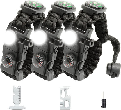 20 in 1 Survival Paracord Bracelet Adjustable Gear Kit with SOS LED Light, Fire Starter, Bigger Compass, Survival Whistle, Perfect for Camping, Hiking, Fishing