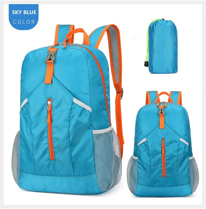 25L Hiking Backpack Foldable Sports Daypack Camping Collapsible Bag Water Repellent Lightweight Travel Men Women (Blue)