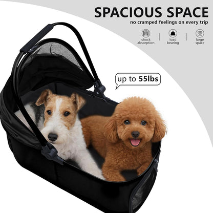 Dog Cat Stroller, Foldable 4 Wheels Dog Stroller for Small Medium Dogs 20 lbs,Pet Strollers for Large Dogs 50lbs, Stable Anti-Shock Detachble Carrier,with 360°Swiveling Front Wheel forTravel
