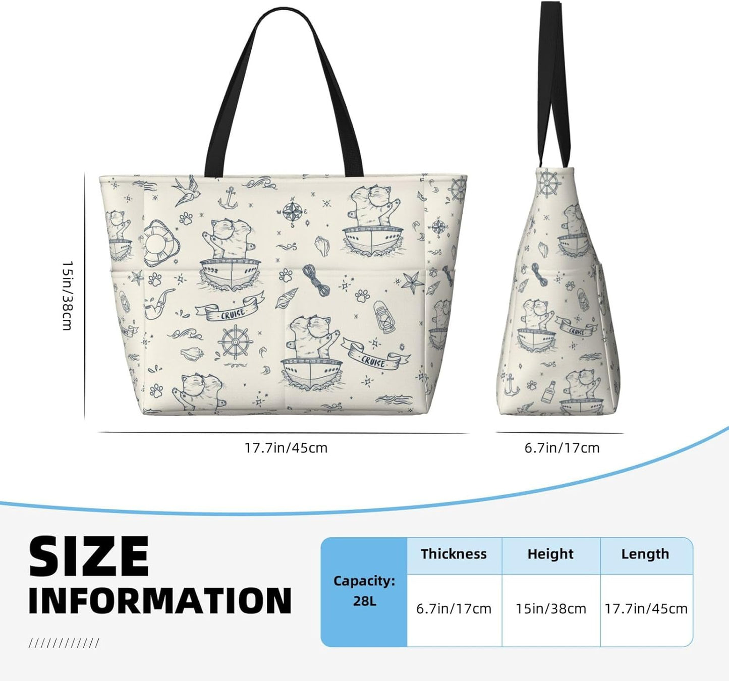 Beach Bag for Women Beach Tote Bag Waterproof Sandproof Large Bags with Zipper Big Capacity for Vacation Travel