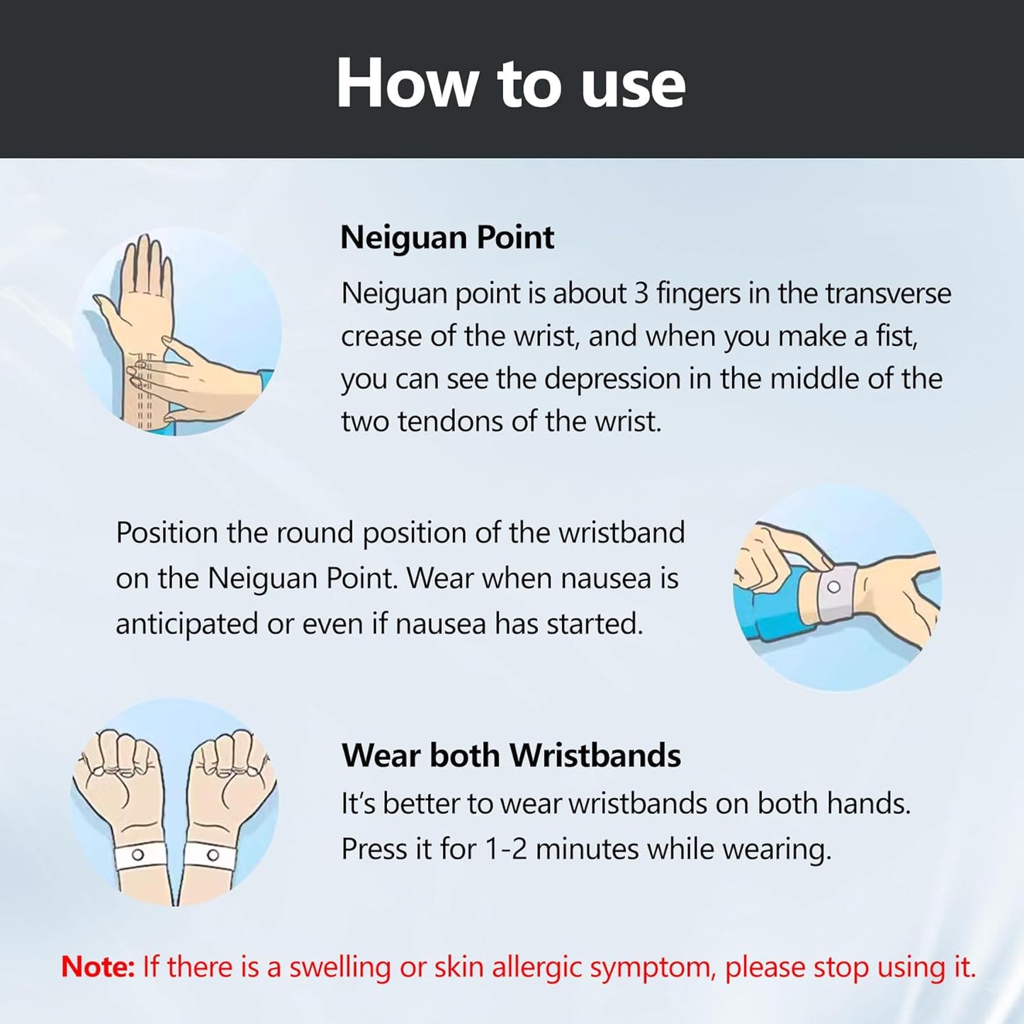 Motion Sickness Wristband, Anti-Nausea Acupressure Wrist Band for Nausea Relief, Dizziness and Vomiting from Car Sea Boat Flying Travel Sickness for Adults and Kids (Grey, Large, 2 Pairs)