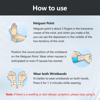 Motion Sickness Wristband, Anti-Nausea Acupressure Wrist Band for Nausea Relief, Dizziness and Vomiting from Car Sea Boat Flying Travel Sickness for Adults and Kids (Grey, Large, 2 Pairs)