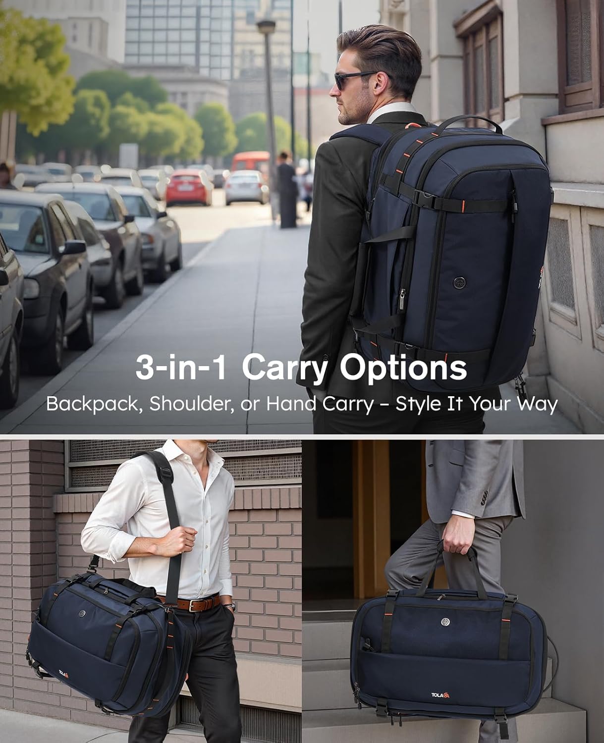 Tolaccea Travel Backpack with Garment Bag, Suit Carry On Backpack, TSA Flight Approved for Travel & Business Trips with Dual Laptop Storage for 17.3" and 12.9" & Extra Toiletry Bag, 45-55L Expandable