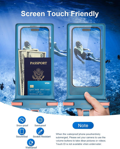 wellhouse Waterproof Phone Pouch, Waterproof Phone Case for iPhone 16 15 14 13 12 Pro Max XS Samsung, IPX8 3D Cellphone Dry Bag Beach Essentials (1 Pack - Blue8.0, 8 inch)