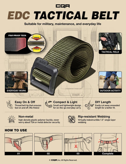 CQR Tactical Belt, Military Style Heavy Duty Belt, Webbing EDC Quick-Release Buckle