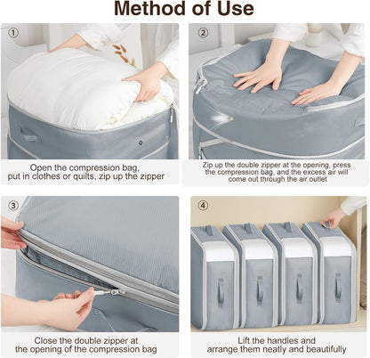 DIMJ Comforter Storage Bag - 110L Large Capacity Ultra Space Saving Self Compression Organize for Duvet, Pillow, Bedding, Blanket Sheet Storage Organizer Nylon Compression Bag for Storage