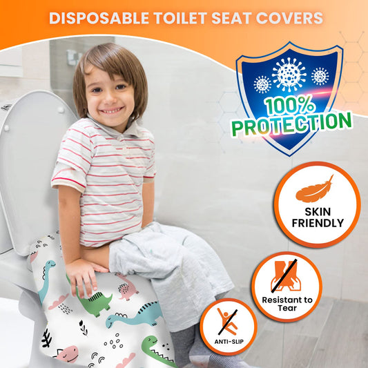 20 Extra Large Toilet Seat Covers Disposable for Kids & Adults-Toilet Covers Disposable for Travel-Toddler Toilet Seat Cover Liners for Potty Training-Individually Wrapped-Waterproof (Dinosaurs)