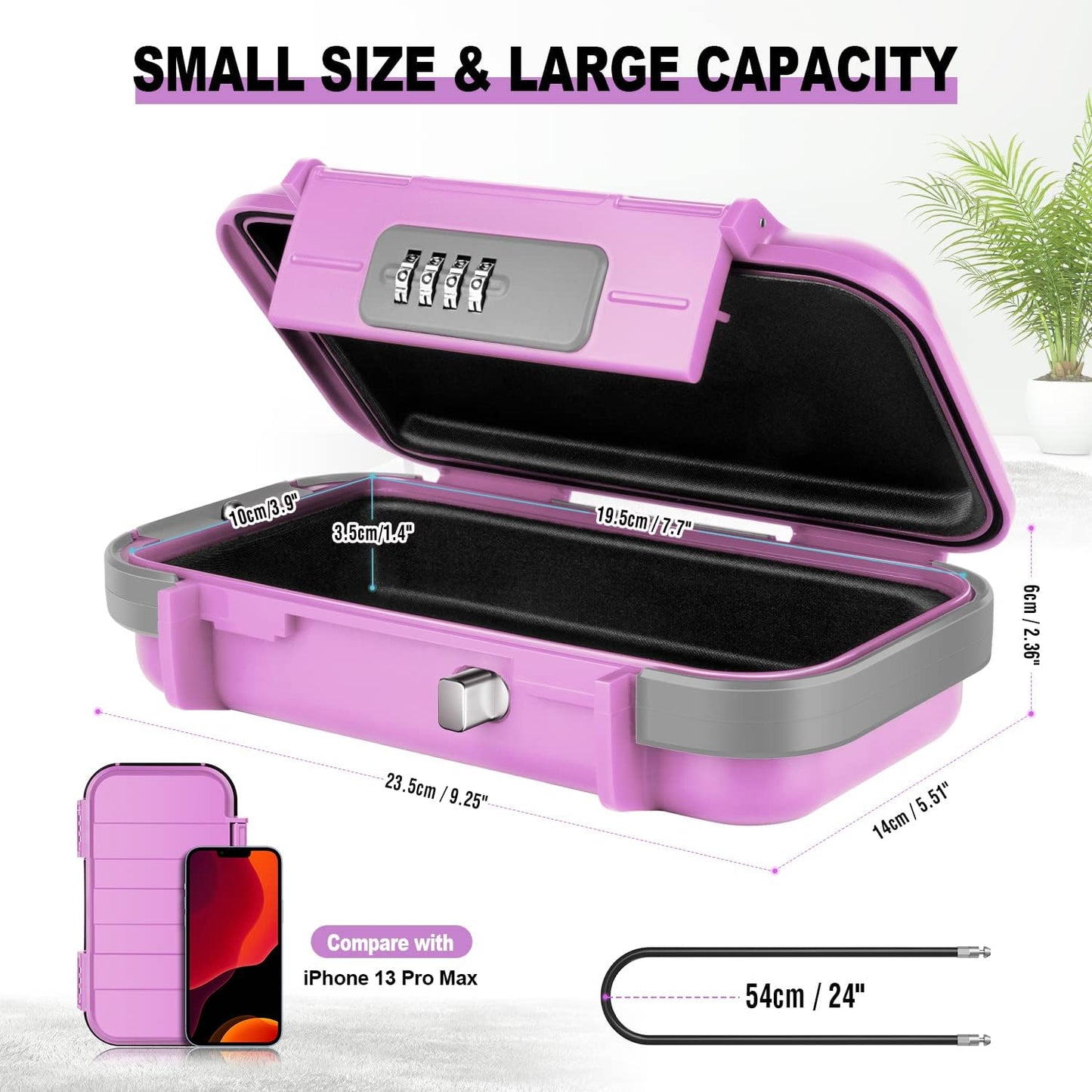 HUANLANG Portable Safe Lock Box with Combination Lock Mini Beach Travel Safe Waterproof Small Lockable Box with Removable Wire Rope Combination Safe Box for Dorm,Travel,Beach,Hotel,Car,Home,Office