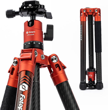 Fotopro 62 Inch Carbon Fiber Tripod for Camera Ultralight Travel Camera Tripod Max Loads Up 22lbs X-Aircross 3 Orange