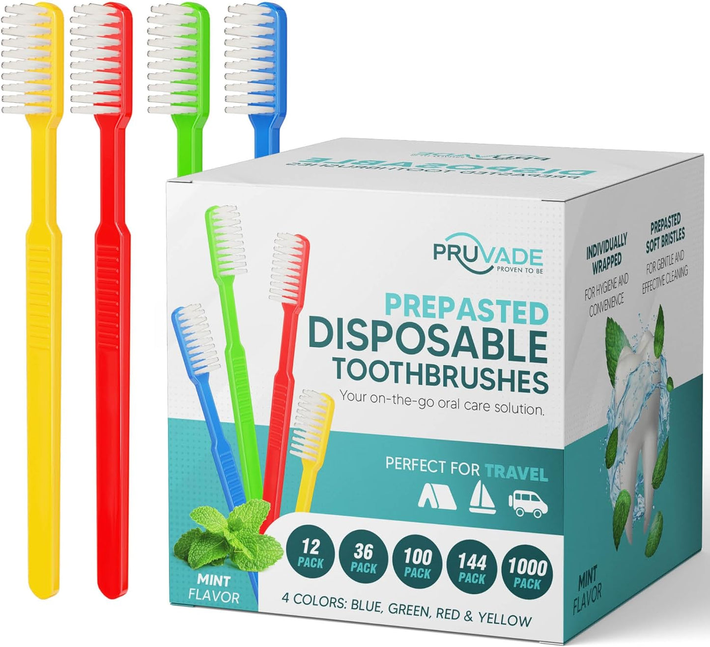 1000 Prepasted Toothbrushes Individually Wrapped - Disposable Toothbrushes with Toothpaste Built in - Single Use Waterless Tooth Brush with Soft Bristles for Hotel, Camping, Travel, Office